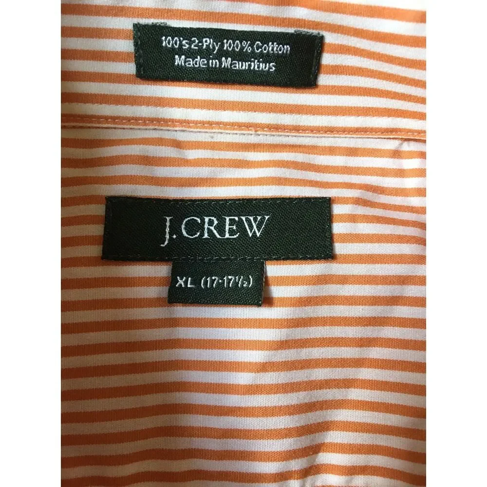 J. Crew Orange Striped Men's Dress Shirt‎ Oxford Size 17-17 1/2 2 Ply